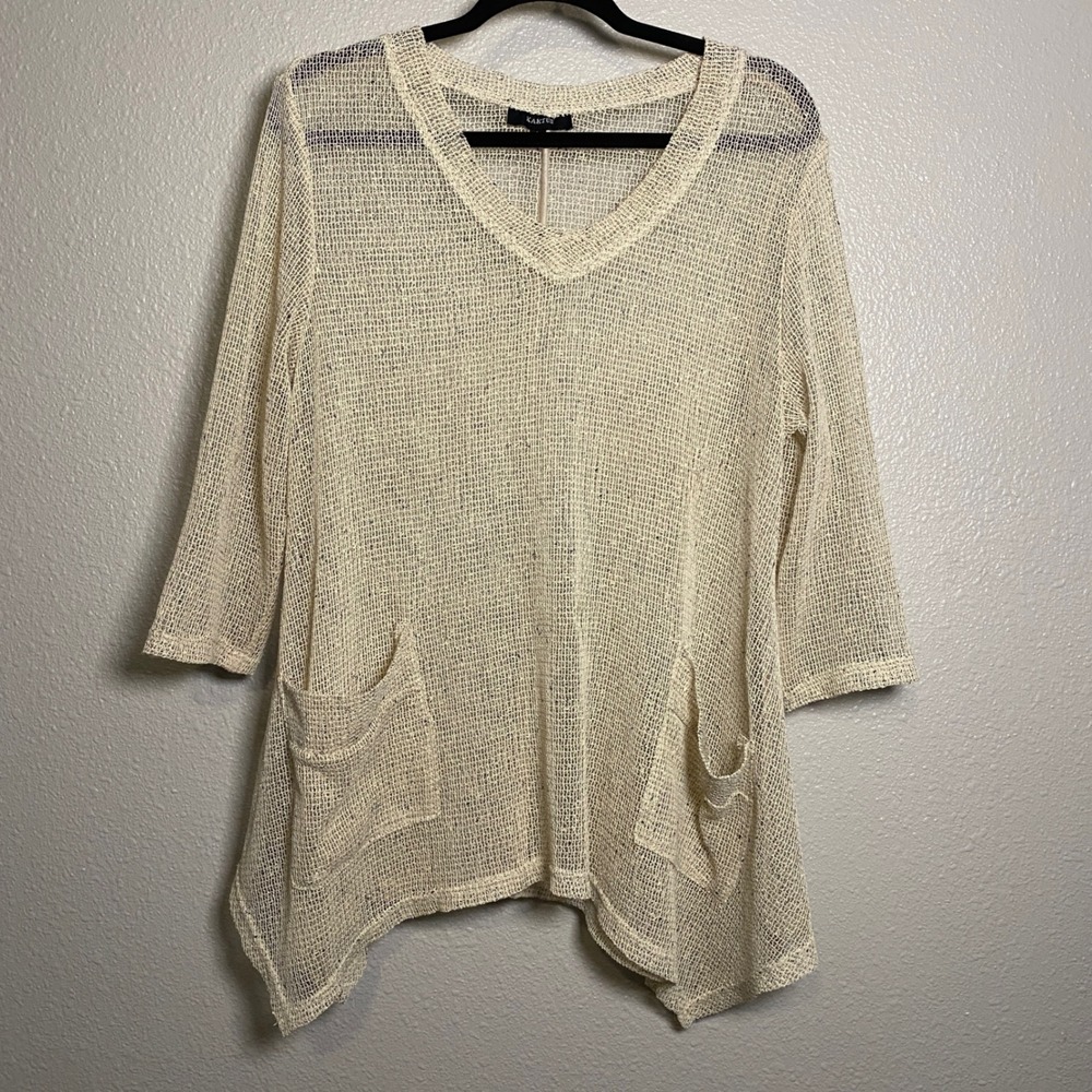 Cream Oversized Top Large Open Knit Summer Vacation Beach Lagenlook Earthy Boho